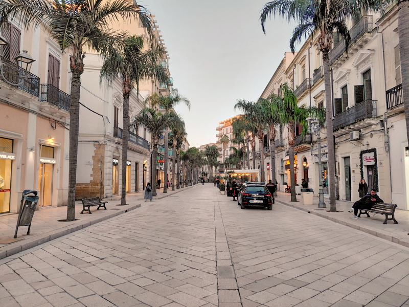 Street scene in Brindisi, a historic port city located in the Apulia region of southern Italy
